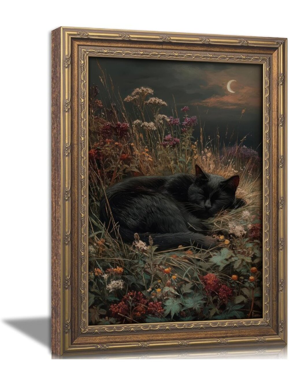 Vintage Gold Framed Black Cat Wall Art | Dark Academia Home Decor Piece
